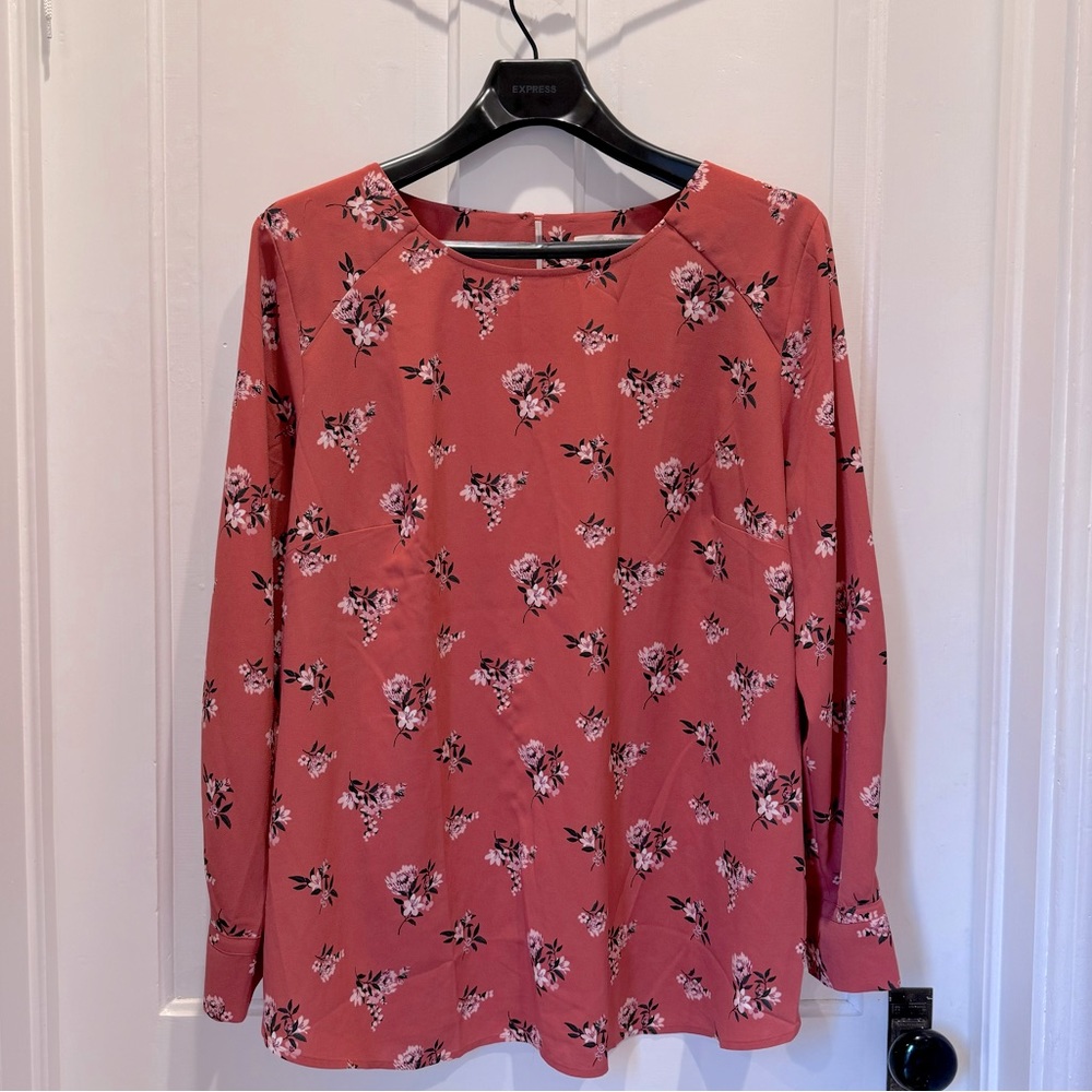 LOFT, rust, floral, chiffon, top